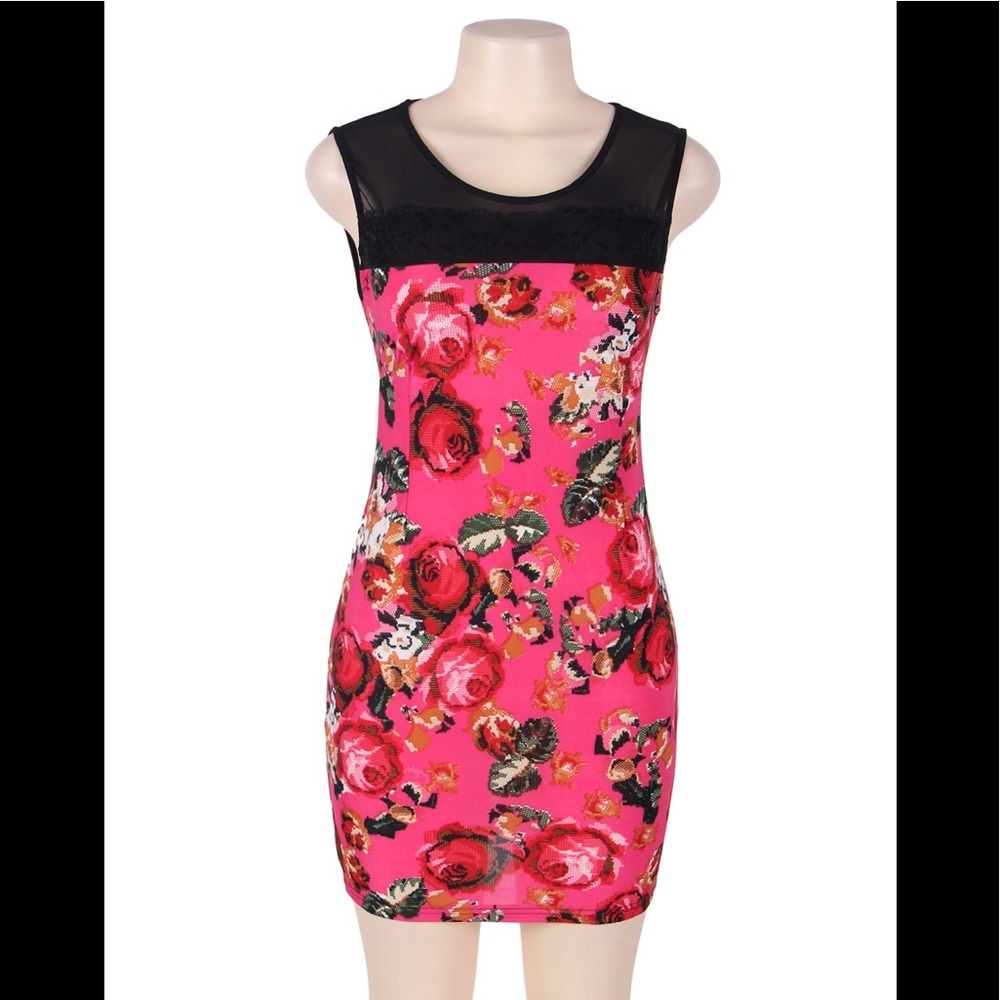 Pink w/Floral Print Dress